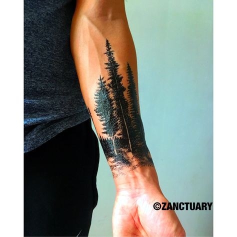 - from small and simple to large and intricate, there's a design for everyone. See photos and get inspired #longsleevetattoos #menstattoos Tattoo Pine Tree, Tree Sleeve Tattoo, Pine Tattoo, Tree Sleeve, Zeus God, Half Sleeve Tattoos Forearm, Fake Tattoo Sleeves, Tattoo Tree, Pine Tree Tattoo