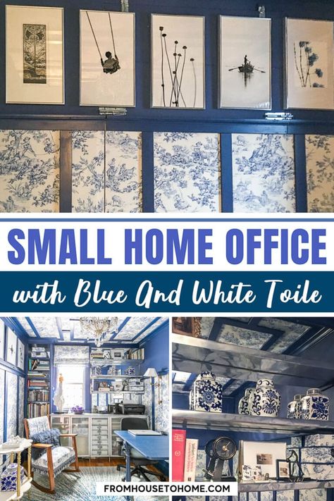 Small Home Office Makeover, Blue And White Decorating Ideas, Home Office Feminine, Diy Home Office Desk, White Decorating Ideas, Office Makeover Ideas, Office Feminine, Storage Home Office, Bookshelves Storage