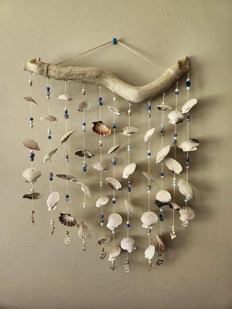 Driftwood Wall Art, Wind Chime, Seashell Wind Chime, Wall Art, Boho, Beach House, Housewarming Gift, Nautical Decor, Wall Hanging - Etsy Seashell Wind Chime, Beach Wall Hanging, Seashell Wind Chimes, Boho Beach House, Shell Wind Chimes, Seashell Wall Art, Driftwood Projects, Driftwood Wall Art, Driftwood Wall