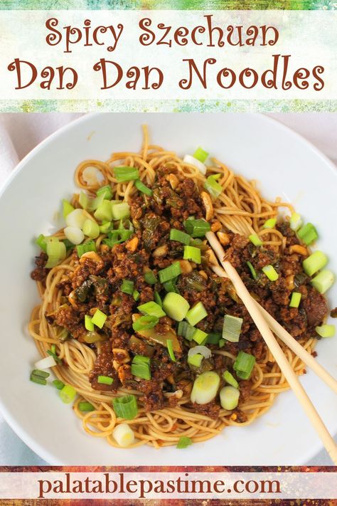 Dan Dan Noodles are spicy hot Szechuan noodles seasoned with pork belly and other Asian flavorings. This recipe is for people who love spicy. via @suelau1 Spicy Pork Noodles Recipe, Spicy Asian Noodles With Chicken, Spicy Szechuan Noodles With Beef, Spicy Pork Dan Dan Noodles, Asian Noodles Stir Fry, Spicy Sichuan Noodles, Szechuan Noodles, Szechuan Recipes, Pickled Mustard Greens