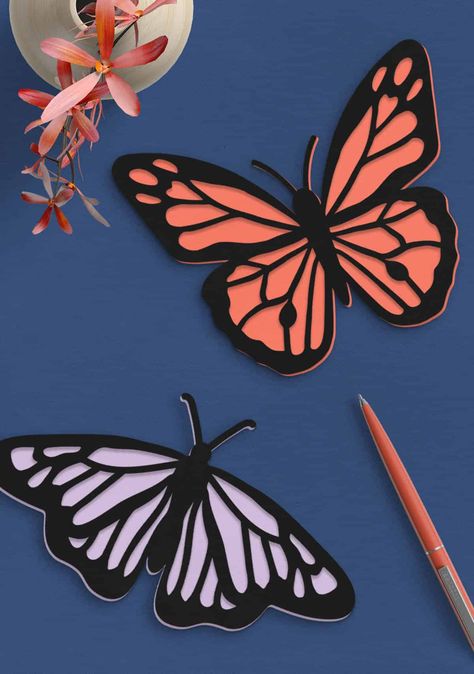 Free Butterfly SVG Files For Cricut And Silhouette Crafts - Persia Lou Free Butterfly Svg, Cricut Paper Crafts, Straw Decorations, Butterfly Mobile, Silhouette Curio, Butterfly Svg, Simple Butterfly, Whimsical Wall Art, Butterfly Illustration