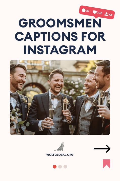 Promotional graphic for groomsmen Instagram captions with laughing men holding champagne glasses.
An infographic with clever phrases about groomsmen roles in weddings, adorned with emojis.
A joyful woman with a laptop, with graphics promoting an Instagram engagement pod. Party Captions, Groomsmen Pictures, Caption For Boys, Wedding Captions, Groomsmen Looks, Team Groom, Best Man Wedding, Groomsmen Photos, Wedding Photo Books