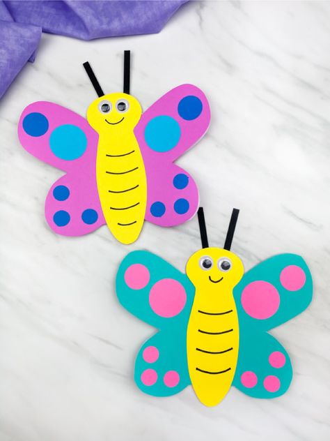 If your kids love bugs, you'll have to check out and make these fun butterfly crafts for kids! Download the free printable template and make it with preschool, kindergarten, and elementary children. They're a great project for spring too! Butterfly Crafts Preschool, Butterfly Art And Craft, Paper Butterfly Crafts, Butterfly Craft, Insect Crafts, Homemade Card, Butterfly Card, Craft Card, Mothers Day Crafts For Kids