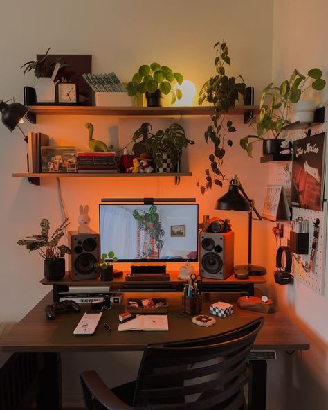 work from home desk setup • Instagram Instagram Green Aesthetic, Cool Computer Desks, Setting Up A Home Office, Aesthetic Desk Setup, Types Of Computer, Up Lighting, Home Studio Setup, Aesthetic Desk, Desktop Setup