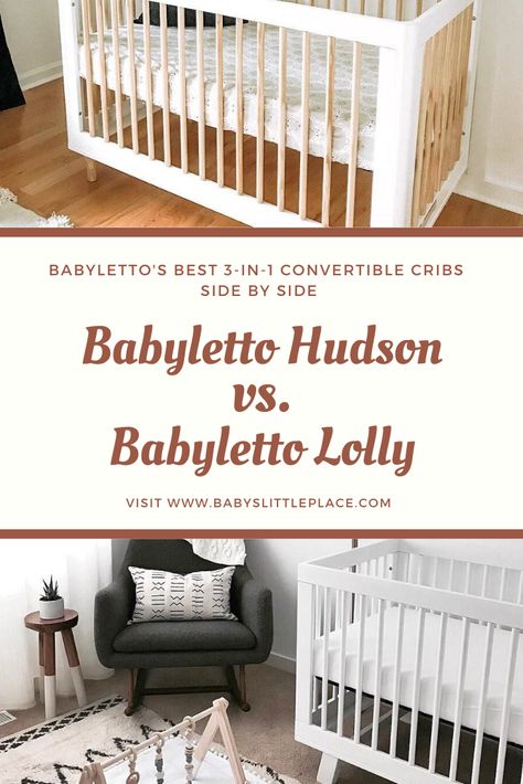 Babyletto is a well-established baby crib manufacturer, whose cribs are among the best-selling cribs for the last few years. While is Babyletto Hudson their best selling model overall, Lolly doesn't lag behind much. What are their differences? Which one is better to buy? Comparison char: Babyletto Hudson vs. Babyletto Lolly. Which one is our winner? #Babyletto #crib #convertiblecrib #cribreview #bestBabylettocrib #baby #nursery Babyletto Lolly Crib, Babyletto Lolly Nursery, Hudson Babyletto Crib, Babyletto Lolly, Babyletto Hudson Crib Nursery, Babyletto Lolly Crib Nursery, Cribs For Small Spaces, Babyletto Hudson Crib, Babyletto Crib