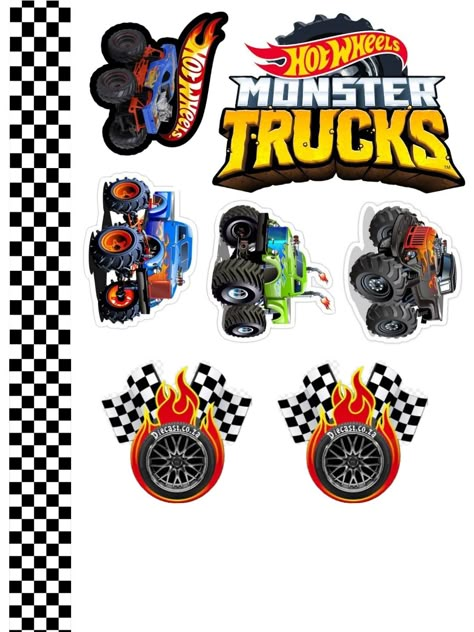 Monster Truck Printable Cake Toppers, Monster Truck Cake Topper Printable Free, Monster Truck Topper Printable, Monster Jam Printables Free, Monster Jam Cake Topper, Pastel Monster Truck, Monster Jam Birthday Cake, Hotwheels Monster Truck, Monster Truck Cake Topper