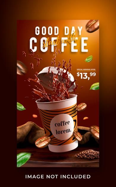 Good Day Coffee, Coffee Poster Design, Coffee Label, Poster Coffee, Banner Web, Food Graphic Design, Social Media Poster, Food Poster Design, Coffee Poster