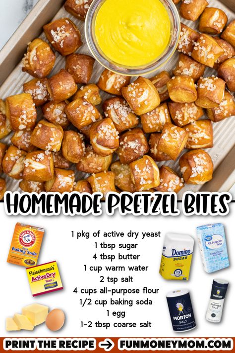 Easy Pretzel Bites, Homemade Pretzel Bites, Pretzel Bites Recipe, Homemade Pretzel, Pretzel Bites Recipes, Pretzel Dough, Movie Night Food, Soft Pretzel, Fun Money