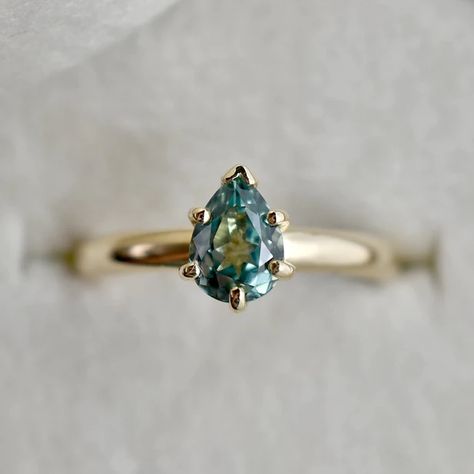 Sapphire Engagement Rings | Magpie Jewellery Light Through Leaves, Blue Green Sapphire Engagement Ring, Non Traditional Wedding Ring, Pear Wedding Ring, Montana Sapphire Ring, Green Sapphire Engagement, Green Sapphire Engagement Ring, Sapphire Engagement Rings, Green Sapphire Ring