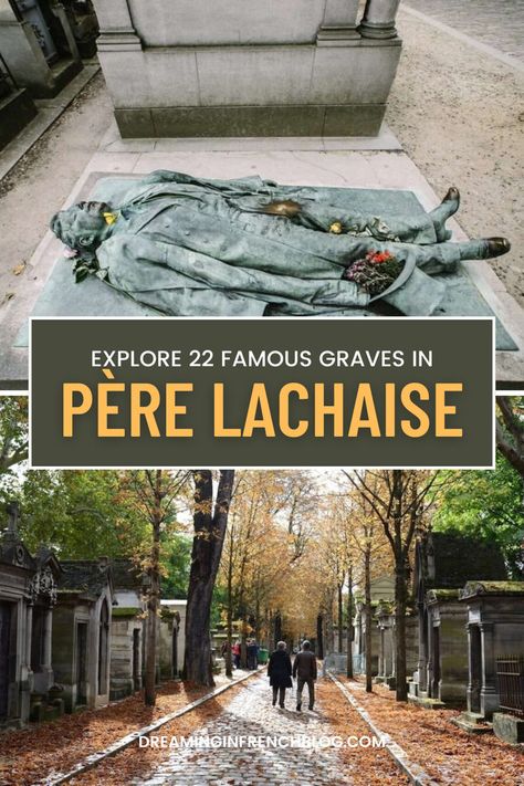 Dive into the serene and historic pathways of Père Lachaise Cemetery, Paris's most renowned resting place. Explore to uncover the stories and artistry behind the Famous Graves. Save this pin to plan your reflective journey through this famous landmark. Hidden Gems In Paris, Père Lachaise Cemetery, Pere Lachaise Cemetery, Famous Graves, Trip To Paris, Resting Place, Famous Landmarks, Planning A Trip, Hidden Gems