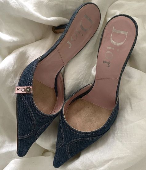 Dior Denim, Skirt Uniform, Pretty Heels, Instagram Luxury, Mule Heels, Shoes Heels Classy, Classy Shoes, Vintage Heels, Heels Classy