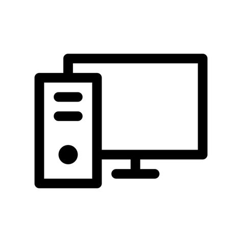 PC outline icon. Black and white item from set dedicated computers and office equipment, linear vector. Pc Icon, Kojiro Sasaki, Pc Logo, Computer Logo, Black And White Office, Office Icon, Computer Drawing, Computer Vector, Micro Computer