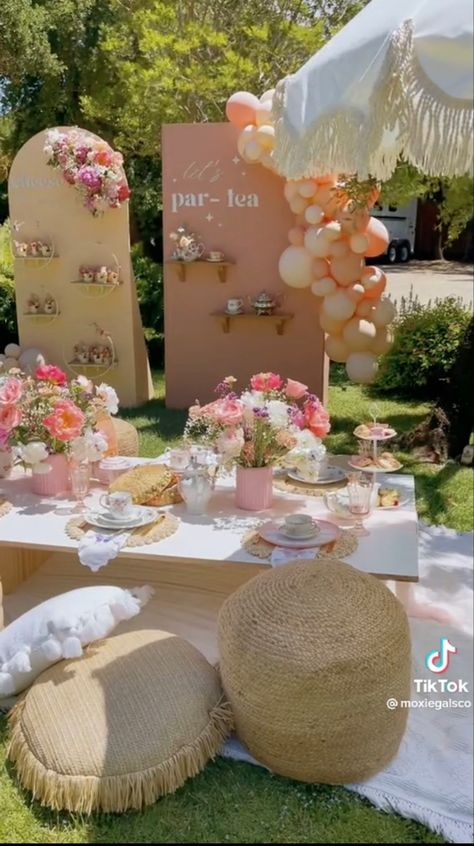 Yea Party Bachelorette, Korean Bridal Shower Theme, Bridal Tea Themes, Bridal Tea Party Backdrop, Beautiful Bridal Shower Ideas, Bridal Shower Tea Party Table Set Up, Fall Bridal Shower Tea Party, Bridal Partea, Tea Party Shower Ideas