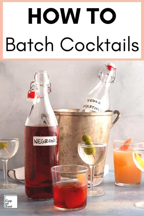 Big Batch Martinis, Vodka Large Batch Cocktails, Batch Cocktail Recipes Vodka, Pre Batched Cocktails, Premixed Cocktails For Party, Premade Drinks For Party, Big Batch Martini Recipe, Large Batch Gin Cocktails, Large Batch Martini Recipes