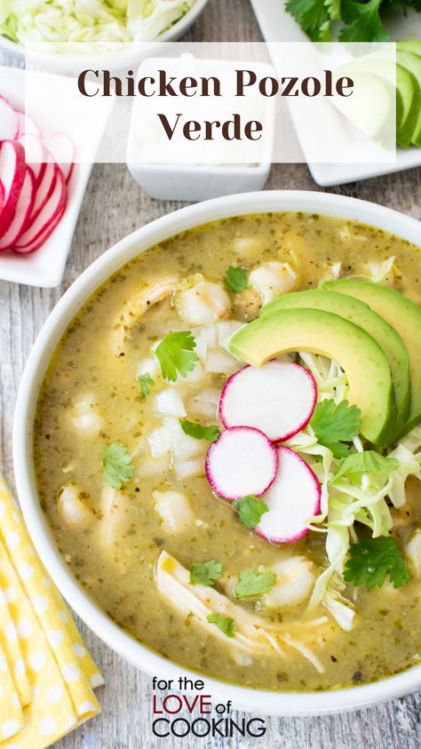 Green Posole Recipe Chicken Crock Pot, Green Pozole Recipe Chicken, Mexican Oatmeal, Posole Verde Recipe, Tacos Soup, Chicken Pozole Verde, Pozole Soup, Slow Cooker Kip, Mexican Crockpot