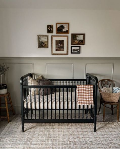 16+ Unique Vintage Baby Nursery Ideas [That'll Steal Your Heart] - The Greenspring Home Board And Batten Nursery Boy, Moody Baby Boy Nursery, Bead Board Nursery Boy, Boy Nursery Accent Wall, Thrifted Nursery, Vintage Baby Boy Nursery, Vintage Nursery Boy, Nursery Paint Colors, Vintage Baby Nursery