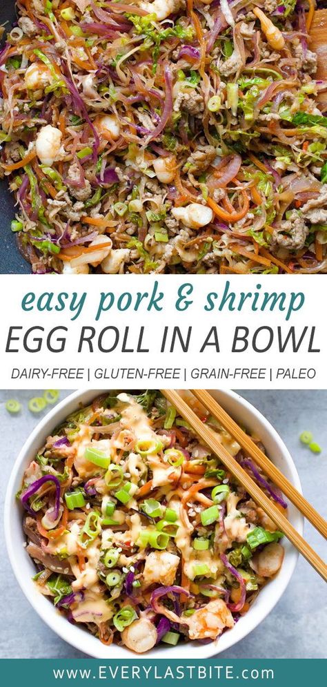 Whole 30 Ground Pork Recipes For Dinner, Cabbage In A Bowl, Shrimp Egg Roll In A Bowl With Ramen, Whole 30 Ground Pork Recipes, Ground Pork And Shrimp Recipes, Pork Paleo Recipes, Shrimp Eggroll In A Bowl Recipe, Pork And Shrimp Recipes, Ground Pork And Cabbage Recipes