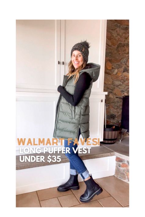 Navy Long Vest Outfit, Longlined Puffer Vest, Womens Long Puffer Vest Outfits, Long Hooded Puffer Vest, Long Winter Vest Outfits For Women, Long Down Vest Outfit, Puffer Vest Long Outfit, Womens Long Puffer Vest, Outfits With Long Puffer Vests