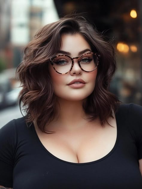 Best Haircuts For Plus Size Women Round Faces, Long Pixie Plus Size, Plus Size Medium Hair, Modern Haircuts For Round Faces, Short Haircuts For Thick Hair Round Face, Plus Size Brunette Hairstyles, Bobs For Round Faces Plus Size, Short Voluminous Bob, Round Face Haircuts Curly