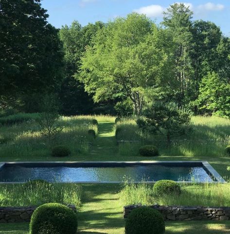 Design by Miranda Brooks / located in the Berkshires, Upstate N.Y. Miranda Brooks, The Berkshires, Formal Garden, Mediterranean Garden, Formal Gardens, Garden Plans, Natural Pool, Garden Pool, Garden Designs