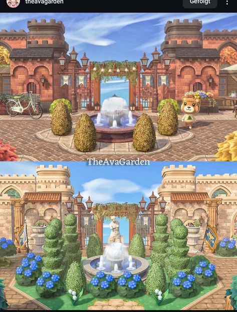 Acnh Secret Entrance, Acnh Medieval Wall Ideas, Acnh Grand Entrance, Acnh Castle Ruins, Animal Crossing Map Layout Ideas City, Animal Crossing Medieval Town, Elegant Animal Crossing Island, Acnh Town Entrance Ideas, Water Code Acnh