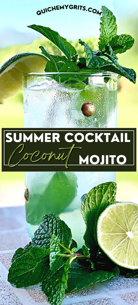 A frosted glass with coconut mojito and garnished with mint and lime. Cocktail Coconut, Coconut Mojito, Mint Cocktails, Mint Mojito, Drink Recipes Nonalcoholic, Single Serving Recipes, Refreshing Cocktail, Mojito Recipe, Best Cocktail Recipes