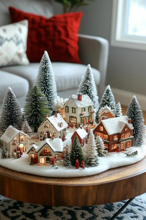 Christmas Coffee Table Decor, Christmas Themes Decorations, Christmas Living Rooms, Christmas Villages, Christmas Coffee, Christmas Centerpieces, Christmas Table Decorations, Decorating Coffee Tables, Christmas Deco