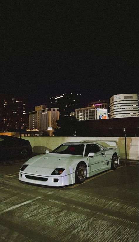 Parking Lot, At Night, Ferrari, Sports Car, Cars, Sports, White, Car Park