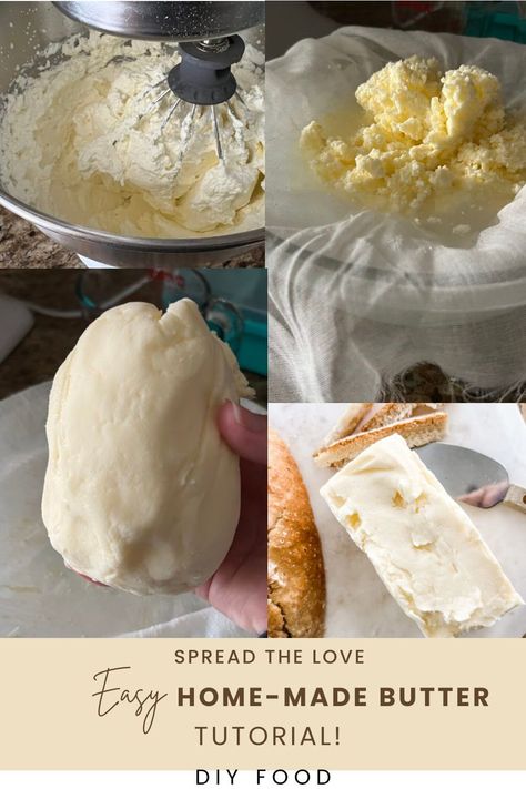 From Cream to Butter: The Ultimate Home Churning Guide! Discover the joy of making your own butter with our easy guide! With just a few simple steps, you can churn fresh, creamy butter right in your kitchen. Impress your family and friends with the unbeatable taste of homemade. Plus, customize it with herbs or spices for a gourmet touch. Click through to find out how to turn fresh cream into a spreadable delight in minutes. #HomemadeButter #DIYfood #foodideas Butter In Kitchenaid Mixer, Homemade Butter With Milk, Homemade Butter Kitchenaid, How To Store Homemade Butter, Making Homemade Butter, Kitchenaid Butter, How To Make Your Own Butter, How To Make Butter, How To Churn Butter