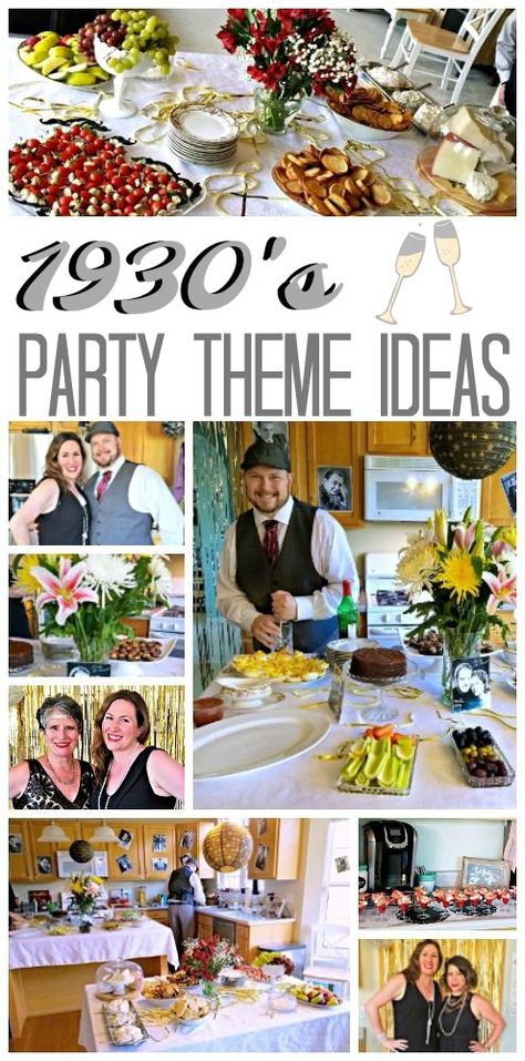 When my husband turned 35, we celebrated in style – 1930’s style! This would make for a fun new years eve party as well! #nye #party #birthday #partydecor #partyideas #newyears   I had so much fun planning this 1930’s party for my husband’s 35th birthday. It was a long time in the works, but it … 1930s Party, Decades Party, Prohibition Party, Decade Party, 89th Birthday, 1930's Style, Crafting Inspiration, 90's Birthday Party, Mystery Party