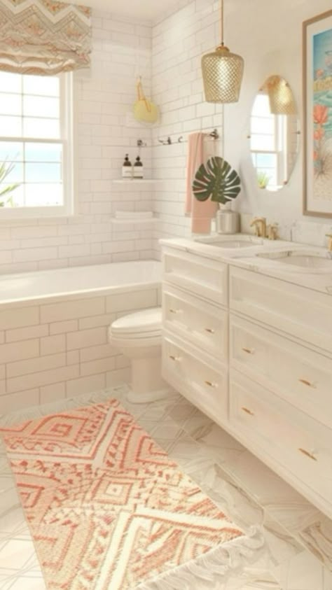 Bathroom For Girls Ideas, Girls Bathroom Ideas Kids, College Bathroom Aesthetic, Dorm Bathroom Aesthetic, Preppy Bathrooms, Teenager Bathroom Ideas, Teenage Girl Bathroom, White And Pink Bathroom, Teen Girl Bathroom Ideas