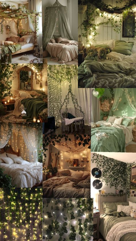 Baddie Room, Green Room Decor, Dream Bedroom Inspiration, Bedroom Decor Cozy, Room Redesign, Redecorate Bedroom, Cozy Room Decor, Dreamy Room, Art Bedroom