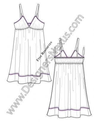 Flat Fashion Sketch, Camisole Outfit, Croquis Fashion, Shoulder Strap Dress, Fashion Sketching, Nightgown Pattern, Lingerie Patterns, Fashion Design Template, Sewing Lingerie