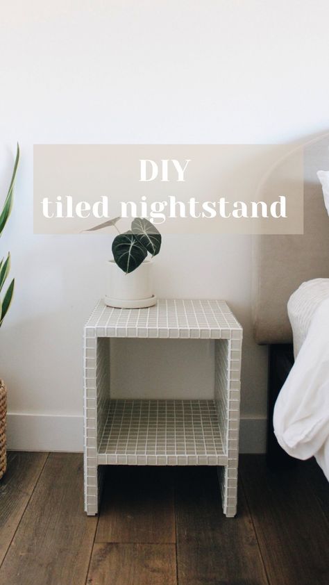 seedandhome on Instagram: ✨ DIY TILED NIGHTSTAND ✨ After months of searching for nightstands we liked, we decided to make one! What do you think? ☺️ This diy… Tile Nightstand, Ikea Hack Nightstand, Minimal Nightstand, Diy Nightstand, Plants Home, Diy Tile, Instagram Diy, Painting Furniture Diy, Repurposed Furniture