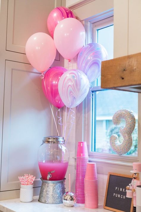 Pink 3rd Birthday Party Ideas, Pretty In Pink 3rd Birthday Party, Barbie Party 30th, Barbie And Hot Wheels Birthday, Everything Pink Birthday Party, Winter Barbie Birthday Party, Barbie Birthday Party 4, Salon Birthday Party Ideas Kids, Barbie And Ken Theme Party