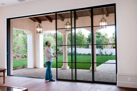 Mediterranean Patio, Sliding Glass Doors Patio, Glass Doors Patio, Steel Windows, Shutter Doors, Mediterranean Decor, Sliding Windows, Mediterranean Homes, Pocket Doors