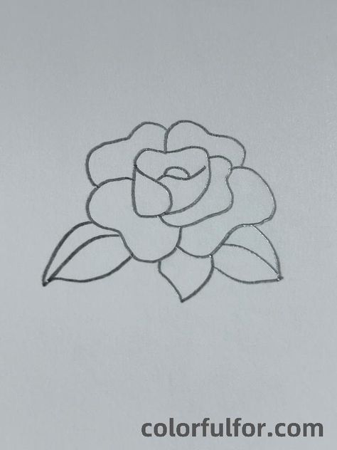 Simple-Rose-with-Leaves Rose Drawing Tattoo Simple, Cute Rose Doodle, Mexican Sketch Art, Drawing Ideas Easy Rose, Easy Rose Sketch, Abstract Rose Drawing, Rose Flower Drawing Simple, Easy Rose Drawing Step By Step, Simple Rose Drawing Outline