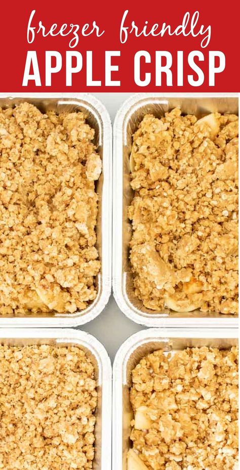 This is the best tasting freezable apple crisp you’ll ever eat! So easy to make, this fall dessert captures all the amazing flavors of fall in one delicious dish. Plus, we use double the crisp topping (which is the best part of apple crisp anyways, am I right?) Make Ahead Apple Crisp Recipe, Apple Recipes For Freezer, Apple Crisp Freezer Recipe, Apple Recipes Freezable, Freezer Apple Crisp, Pfc Meals, Flash Freezing, Freezer Apple Pie Filling, Freezer Desserts