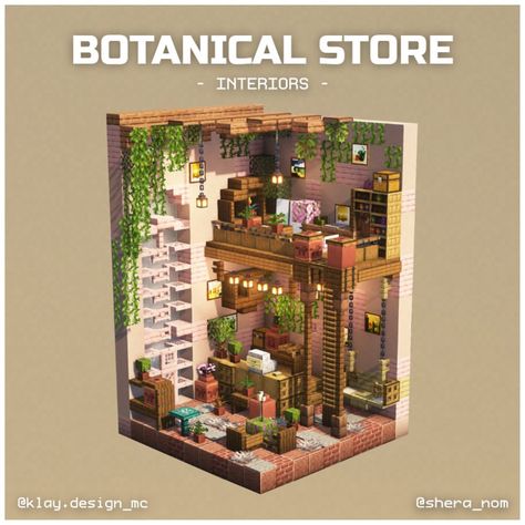 BOTANICAL STORE 🪴 | Here’s a wonderful interior concept I built with the amazing @shera_nom ! 😱 This ended bigger than we thought!! Let us… | Instagram Minecraft Dog House Interior, Rooms Game Ideas, Tower Minecraft Ideas, Botanical Store, Minecraft Stores, Minecraft Shops, Minecraft Steampunk, Minecraft Decoration, Rumah Minecraft Sederhana