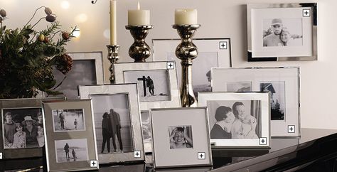 . Grand Piano Decor, Ancestor Wall, Picture Frame Arrangements, Frame Arrangements, Displaying Family Pictures, Piano Living Rooms, Frame Arrangement, Picture Frame Table, Photo Frame Decoration