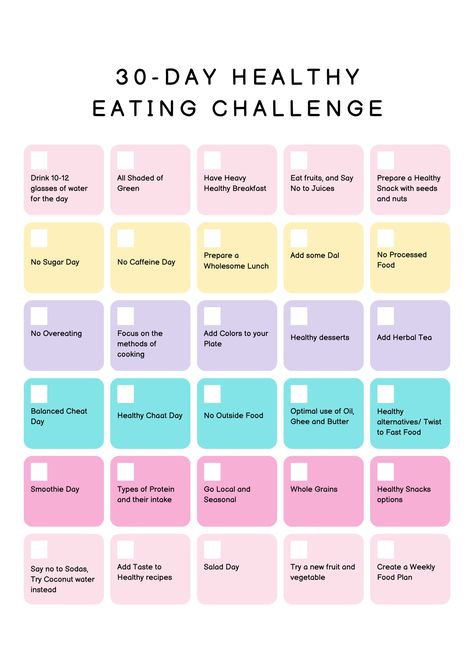 30-Day Healthy Eating Challenge - Step towards Self-Care - Thirty Darts 30 Day Healthy Eating Challenges, 30 Healthy Eating Challenge, Healthy Meal Challenge, 30 Self Care Challenge, 30 Days Of Healthy Eating, Food Restrictions Challenge, Healthy Eating Checklist, 30 Day Post Challenge, 30 Day Easy Challenge