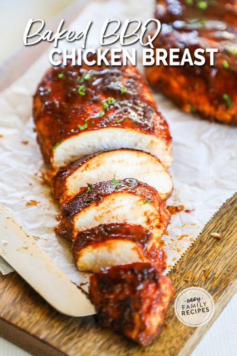 This 30 Minute Baked BBQ Chicken Breast is a summer recipe you can enjoy all year long! The chicken is slathered in a sweet, smoky, savory spice blend, covered in BBQ sauce, then baked until tender and juicy. Serve this Oven-Baked BBQ Chicken with any of your favorite summer side dishes. It's a meal that the whole family will love that takes just 5 minutes to prep. Serve this BBQ Oven Baked Chicken as is or shred it up and use it in another recipe! Oven Baked Bbq Chicken Breast, Baked Bbq Chicken Breast, Easy Baked Bbq Chicken, Baked Barbeque Chicken, Bbq Baked Chicken Breast, Bbq Baked Chicken, Baked Bbq Chicken Recipes, Bbq Chicken Breast Recipe, Oven Bbq Chicken