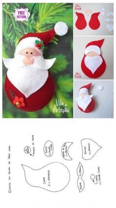 Christmas Craft: DIY Felt Santa Clause Ornament Free Sew Patterns & Tutorials Christmas Craft Diy, Sew Tutorials, Sewn Christmas Ornaments, Felt Santa, Diy Felt Christmas Ornaments, Felt Ornaments Patterns, Sew Patterns, Felt Crafts Patterns, Felt Crafts Christmas