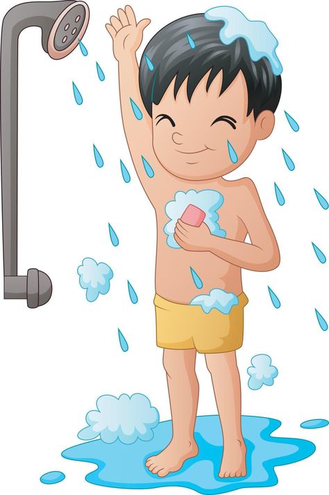 Good Habits For Kids, School Wall Art Ideas, Bath With Shower, Hygiene Activities, Shower Images, Preschool Activities Toddler, School Wall Art, Flashcards For Kids, Kids Vector