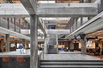 Media Office Design, Concrete Warehouse, Urban Farming Architecture, Farming Architecture, Modern University, Peach Garden, Retail Office, Modern Office Space, Interior Design Office