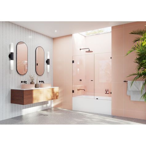 Illume 57.5 in. x 58.25 in. Fully Frameless Hinge Bathtub Door Bath Tub With Frameless Glass Door, Modern Bathtub With Glass Door, Tub With Glass Door Gold, Semi Frameless Tub Door, Frameless Hinged Glass Tub Doors, Bathtub Doors, Home Improvement Products, Bathtub Shower, Kids Bathroom