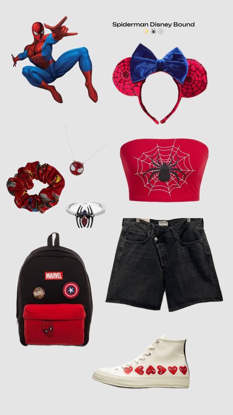 Spiderman Disney Outfit 🕸️🕷️✨ #disneybound #spiderman #outfit #disney Theme Park Fits, Universal Studios Outfits, Disneyland Fits, Bounding Disney, Park Fits, Disney Bounding Outfits, Bounding Outfits, Outfits For Disney, Universal Studios Outfit