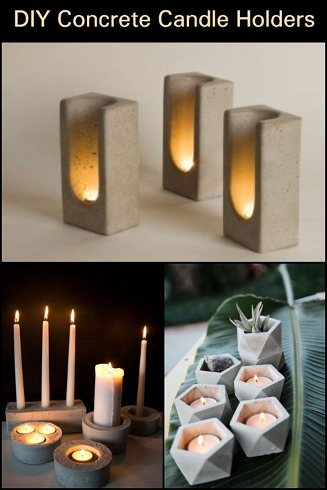 Place these concrete candle holders in your backyard, porch, or patio and light them up at night for a beautiful glow. Concrete Tealight Holder, Concrete Crafts Candle Holders, Easy Concrete Crafts, Concrete Casting Ideas, Diy Concrete Decor Ideas, Cement All Projects, How To Make A Candle Holder, Cement Art Concrete Projects, Cement Crafts Concrete Projects