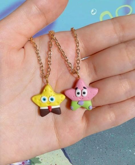 Clay Best Friends, Bff Clay Ideas, Spongebob Polymer Clay, Best Friend Clay Ideas, Cute Things With Clay, Matching Clay Ideas, Clay Spongebob, Spongebob Clay, Things To Make From Clay