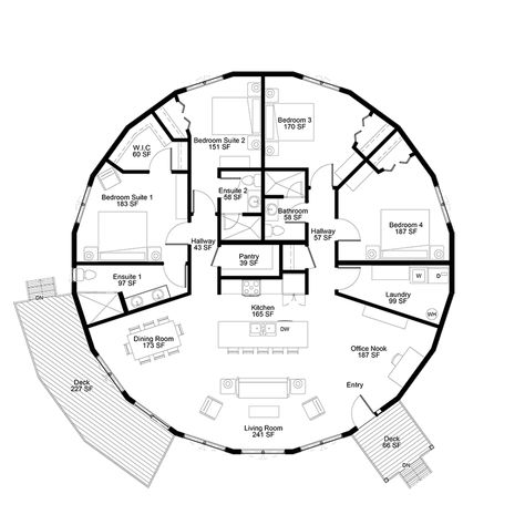 Oasis Floor Plan - Custom Sphere Home | Deltec Homes Silo Homes Floor Plans, Dome House Floor Plans, Round House Plans 3 Bedroom, Circular Plan Architecture Concept, Circle Plan Architecture, Circle House Floor Plans, Dome Homes Floor Plans, Silo Conversion, Dome House Plans